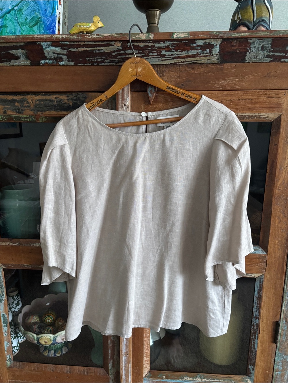 Velvet Linen Boatneck Tunic in Light Beige